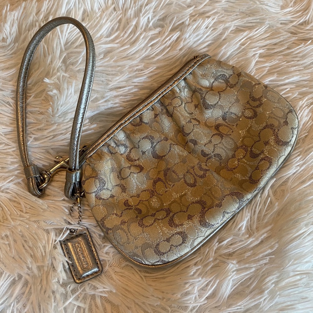 COACH Silver Metallic Zip Wristlet